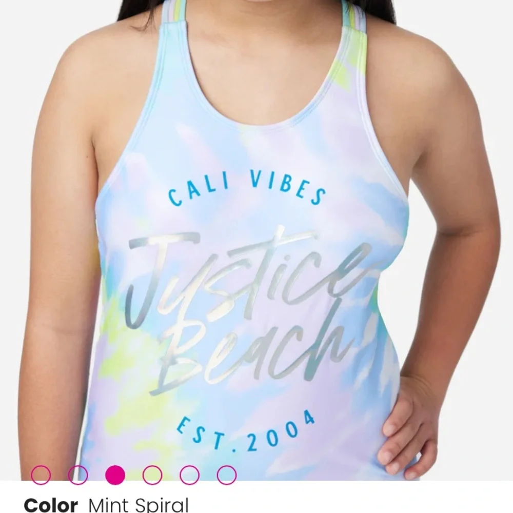 Justice Girls Tie Dye Graphic One Piece Swimsuit S 7/8 Strappy Back